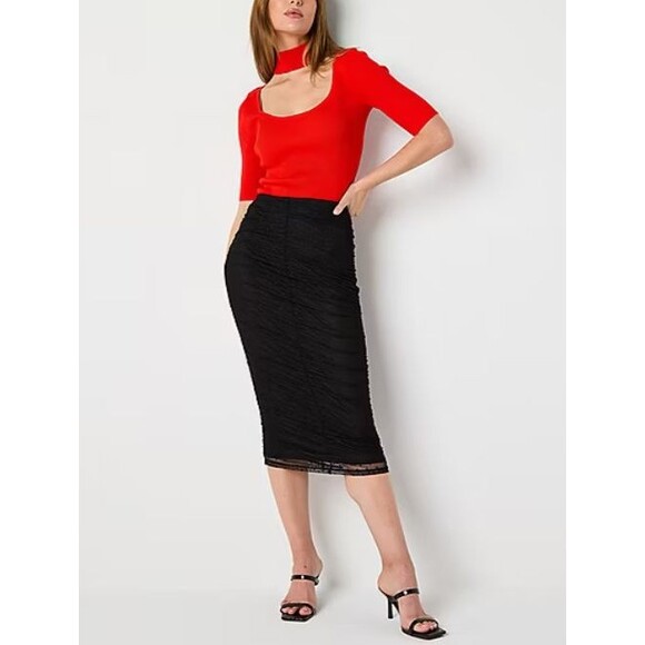 Bold Elements Womens Size Large Midi A-Line Skirt Black Polka-Dot Mesh NEW - Picture 3 of 11